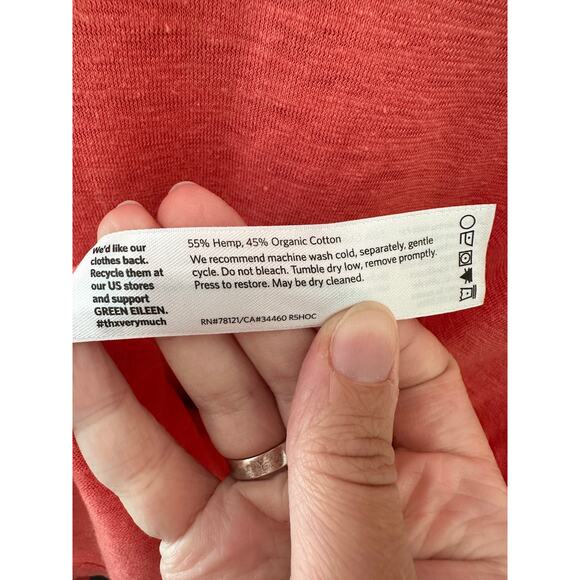 EILEEN FISHER | Coral Orange Organic Cotton Hemp Slub V-Neck Tunic | Medium - Picture 6 of 6